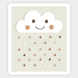 Neutral Rainbow Raindrops, Happy Rain Cloud Sticker